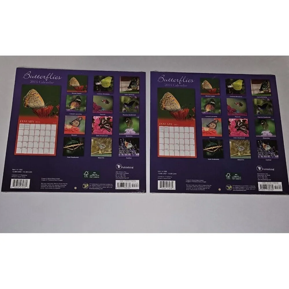 7 Dups 2014 Butterflies Calendar Lot 12x12 Prop (dates line up with 2025) SEALED